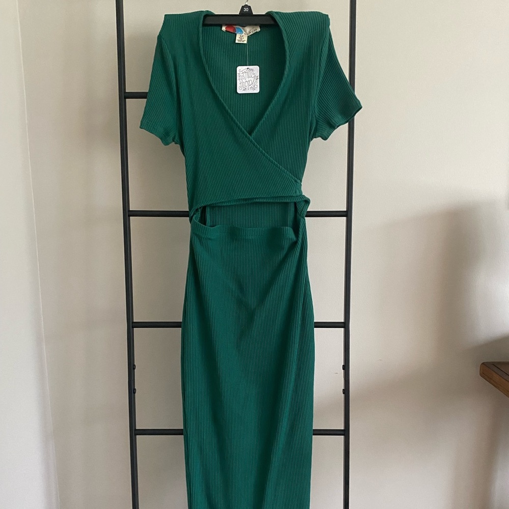 NWT Free People emerald green body con cut-out dress S